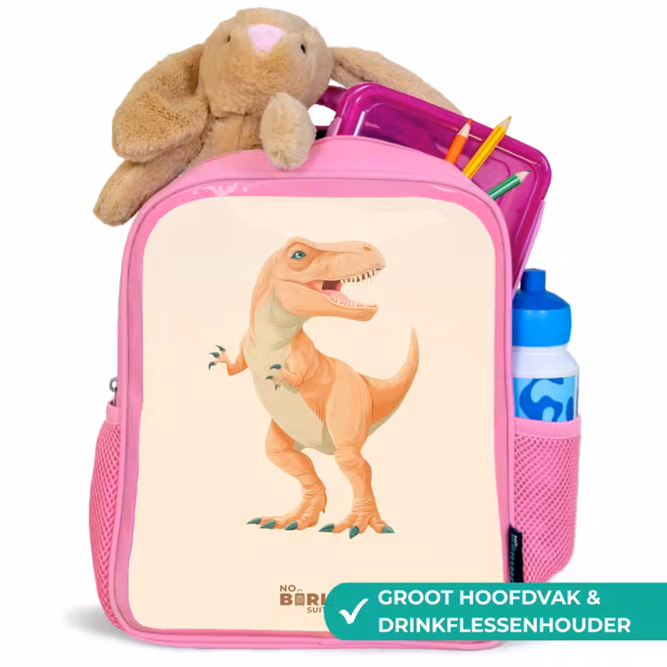 Kinderrugzak - Roze - T-rex dino in oranje kleuren — 2