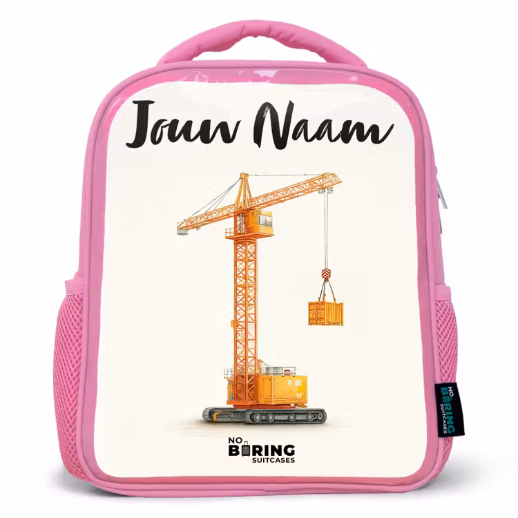 Kinderrugzak met naam - Roze - Torenkraan - Getekend - Oranje — 1
