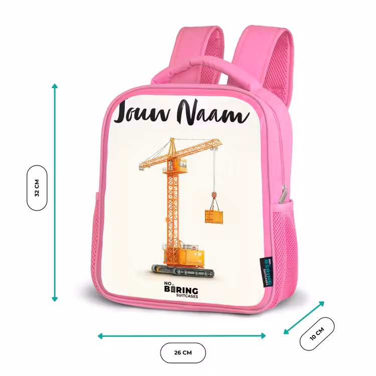 Kinderrugzak met naam - Roze - Torenkraan - Getekend - Oranje — 3