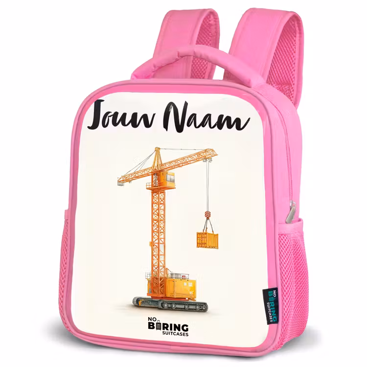 Kinderrugzak met naam - Roze - Torenkraan - Getekend - Oranje — 4