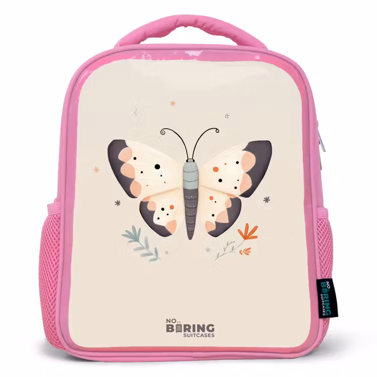 Kinderrugzak - Roze - Vlinder in neutrale pastel kleuren β 1