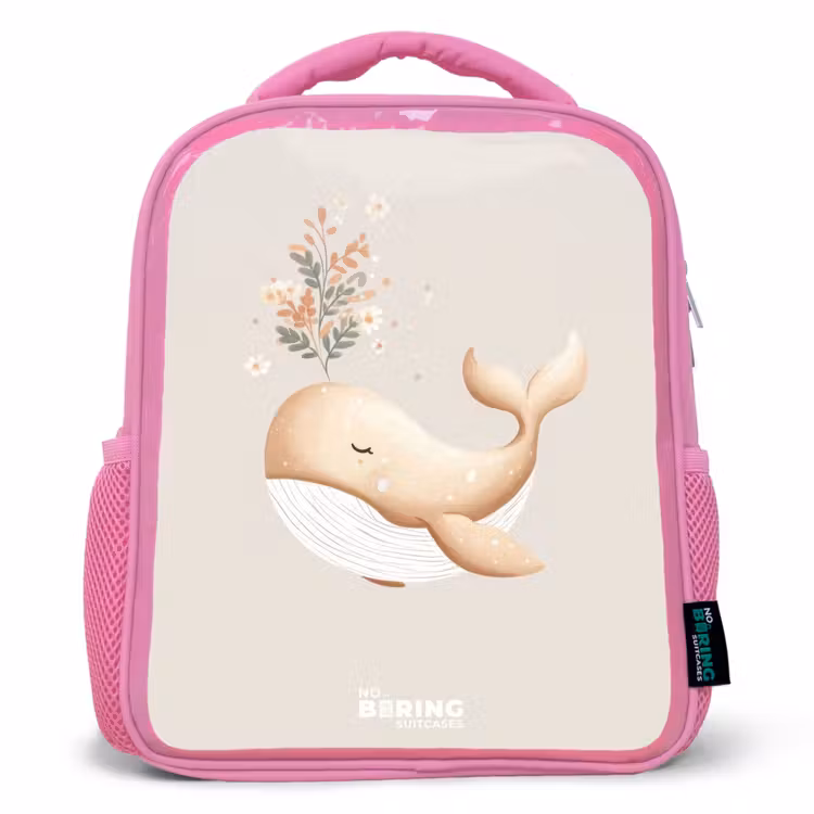 Kinderrugzak - Roze - Walvis in pastel beige kleuren — 1