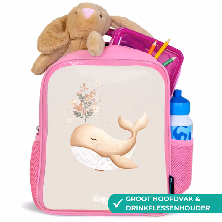 Kinderrugzak - Roze - Walvis in pastel beige kleuren — 2