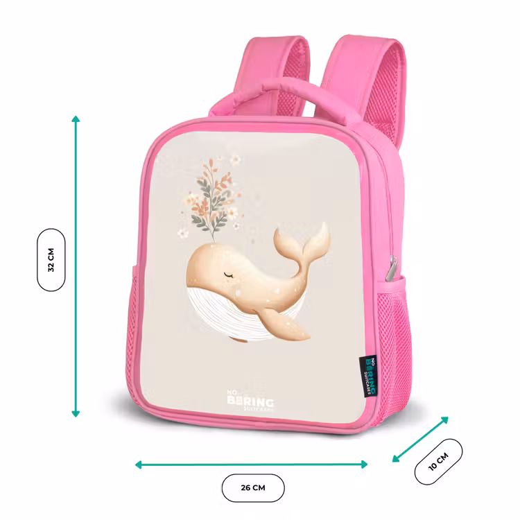Kinderrugzak - Roze - Walvis in pastel beige kleuren — 3