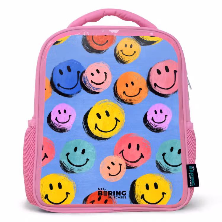 Kinderrugzak - Roze - Een speels en kunstzinnig patroon van kleurrijke smileys — 1