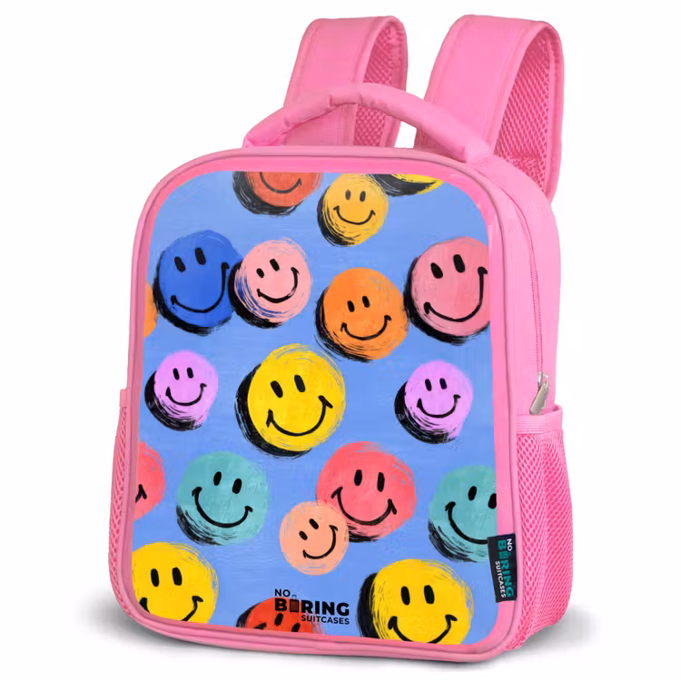 Kinderrugzak - Roze - Een speels en kunstzinnig patroon van kleurrijke smileys — 4