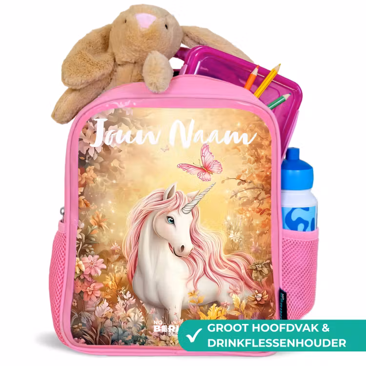 Kinderrugzak met naam - Roze - Eenhoorn - Vlinder - Roze - Manen — 2
