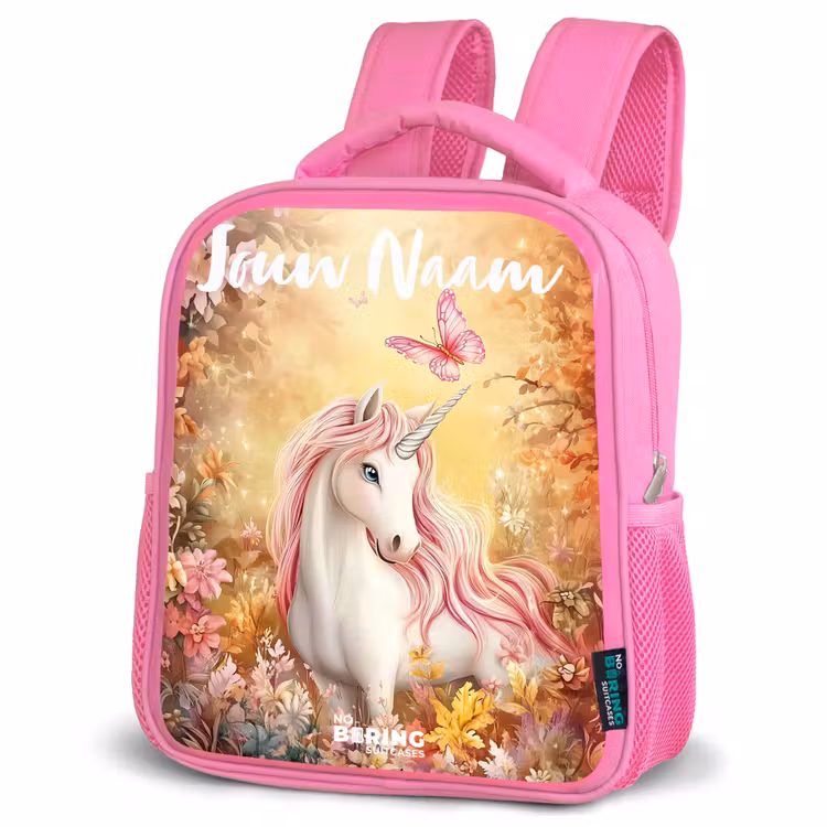 Kinderrugzak met naam - Roze - Eenhoorn - Vlinder - Roze - Manen — 4