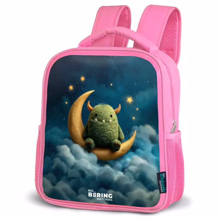 Kinderrugzak - Roze - Groen monster op maansikkel — 4