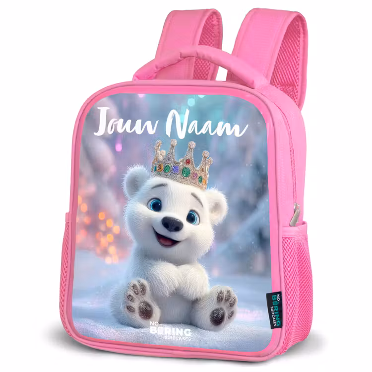 Kinderrugzak met naam - Roze - Ijsbeer - Kroon - Winter — 4
