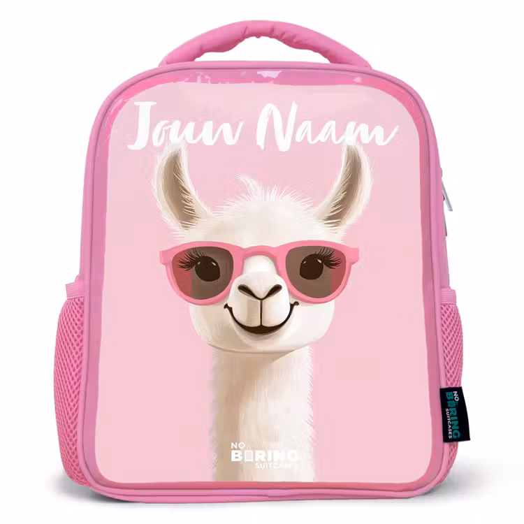 Kinderrugzak met naam - Roze - Lama - Wit - Zonnebril - Wimpers — 1