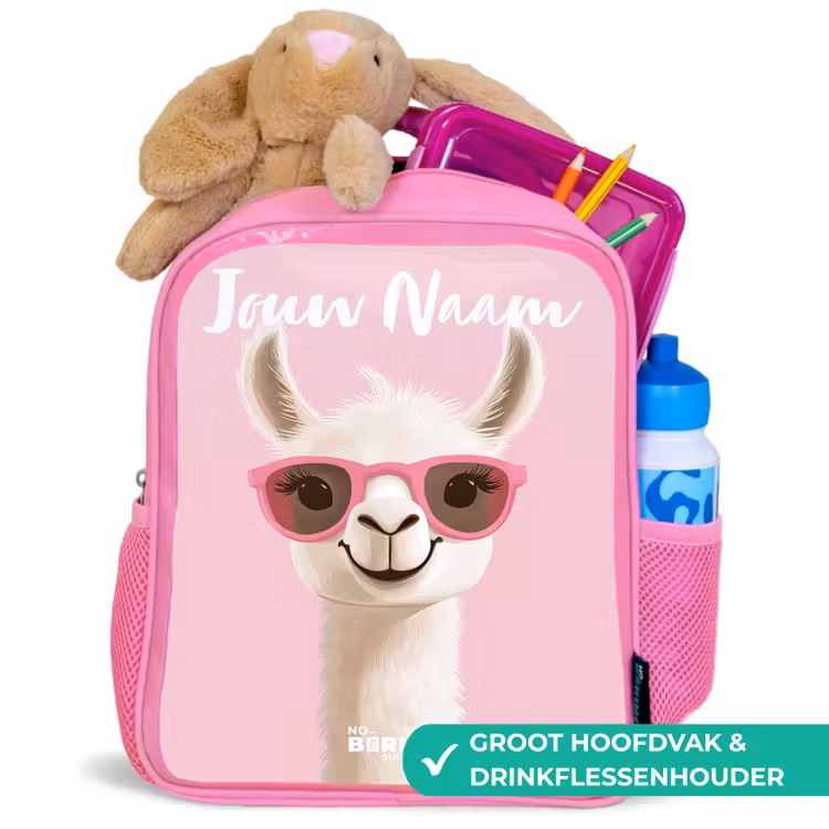 Kinderrugzak met naam - Roze - Lama - Wit - Zonnebril - Wimpers — 2