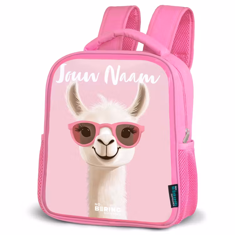 Kinderrugzak met naam - Roze - Lama - Wit - Zonnebril - Wimpers — 4