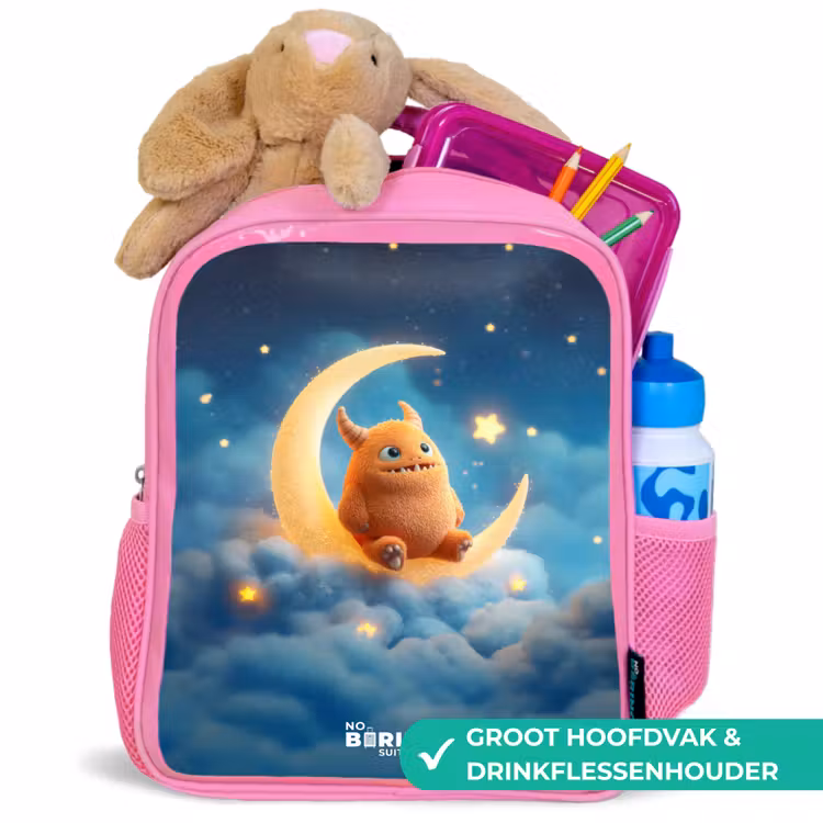 Kinderrugzak - Roze - Oranje monster op maansikkel — 2