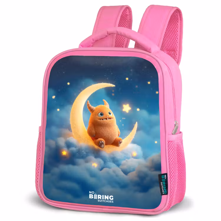 Kinderrugzak - Roze - Oranje monster op maansikkel — 4