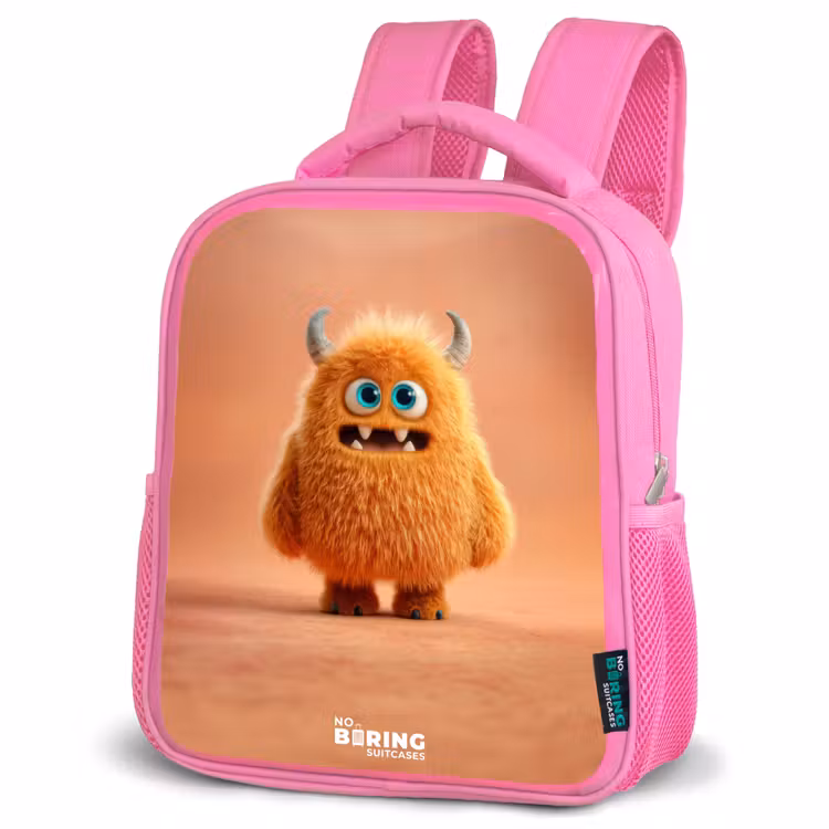 Kinderrugzak - Roze - Oranje Pluizig Monster met Hoorns — 4
