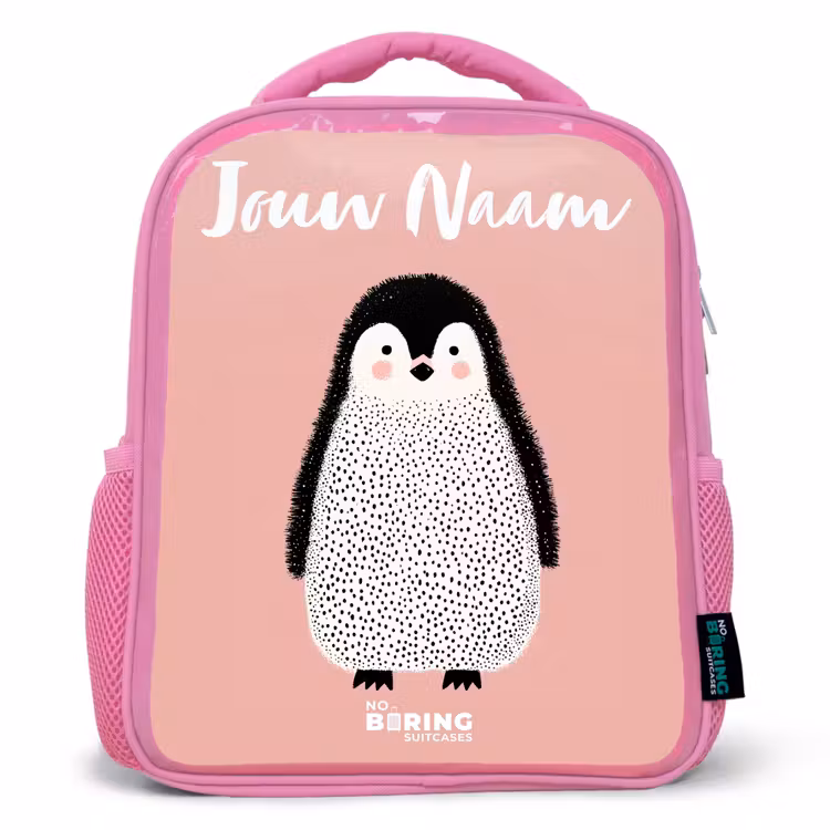 Kinderrugzak met naam - Roze - Pinguïn - Stippen - Roze - Minimalistisch — 1