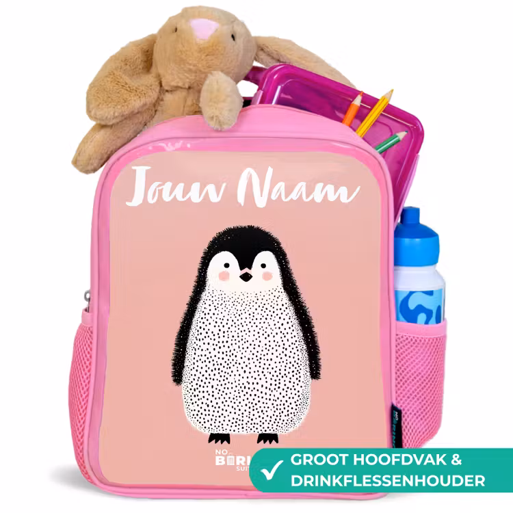 Kinderrugzak met naam - Roze - Pinguïn - Stippen - Roze - Minimalistisch — 2