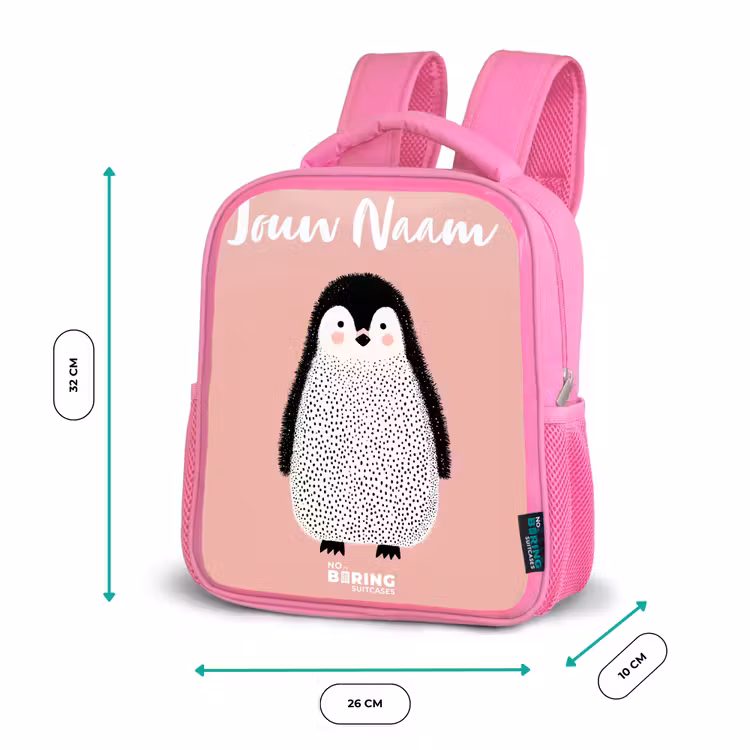 Kinderrugzak met naam - Roze - Pinguïn - Stippen - Roze - Minimalistisch — 3