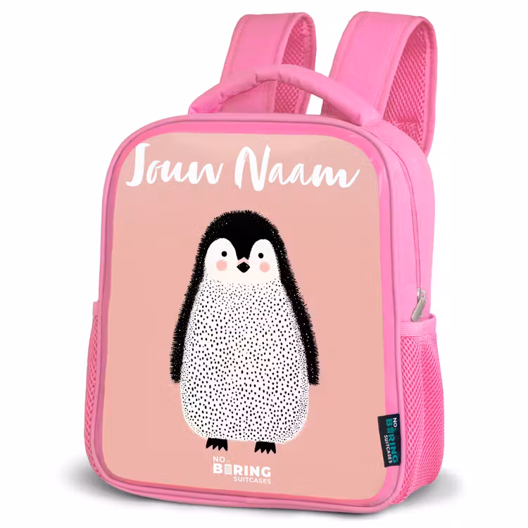 Kinderrugzak met naam - Roze - Pinguïn - Stippen - Roze - Minimalistisch — 4