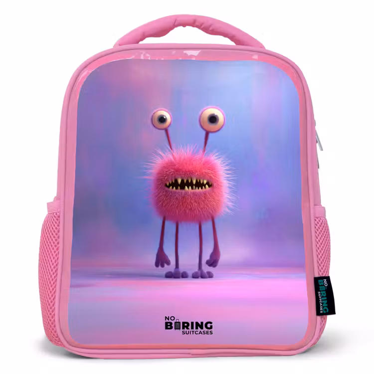 Kinderrugzak - Roze - Roze harig monster met grote ogen β 1
