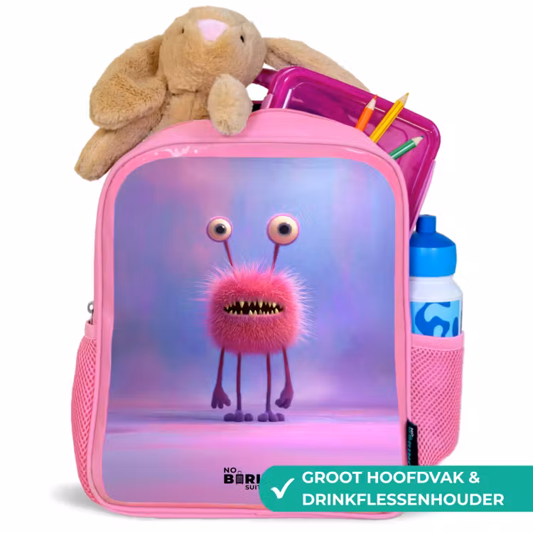 Kinderrugzak - Roze - Roze harig monster met grote ogen β 2