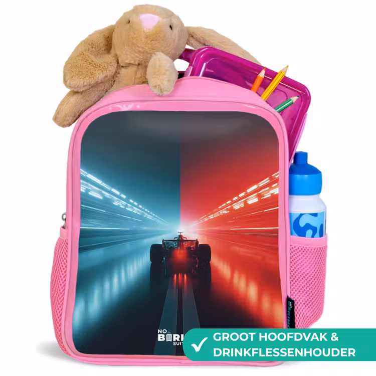 Kinderrugzak - Roze - Baan - Raceauto - Neon - Rood β 2