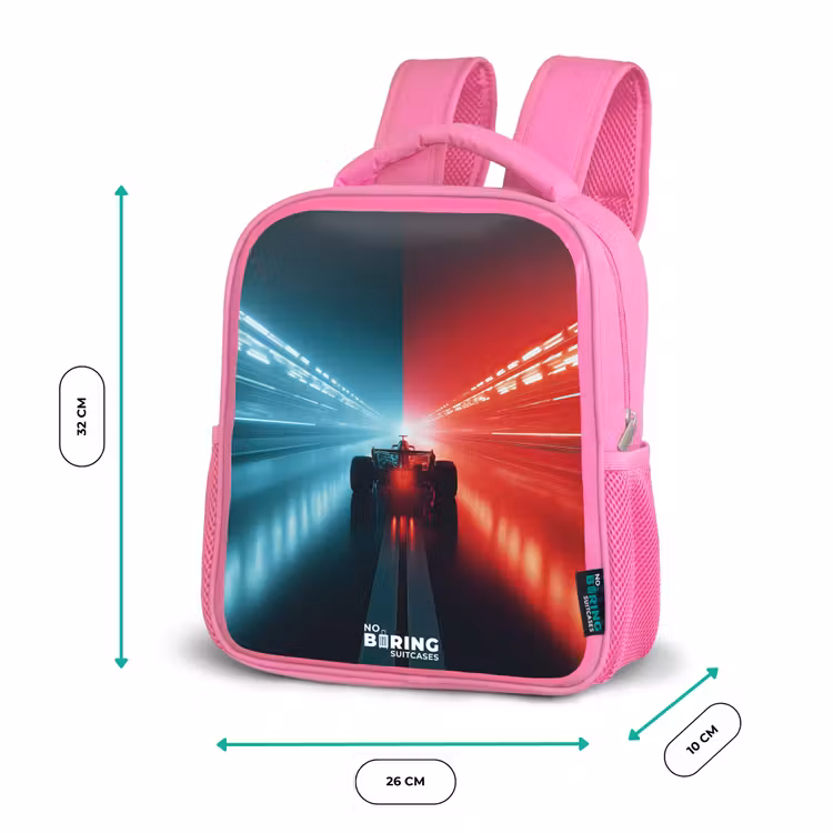 Kinderrugzak - Roze - Baan - Raceauto - Neon - Rood β 3