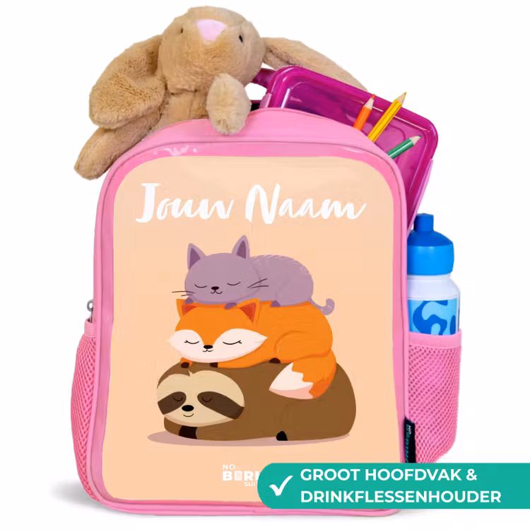 Kinderrugzak met naam - Roze - Dieren - Slapen - Samen — 2