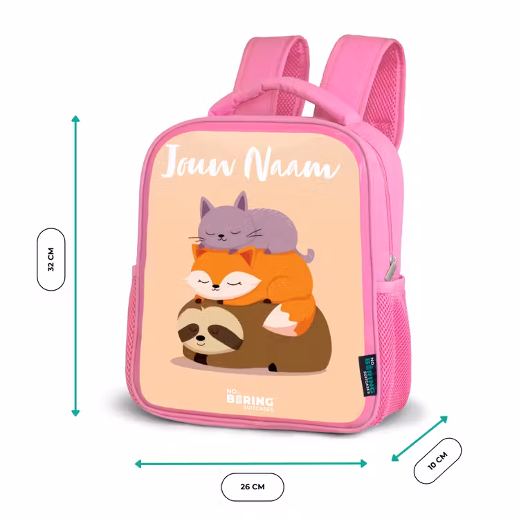 Kinderrugzak met naam - Roze - Dieren - Slapen - Samen — 3