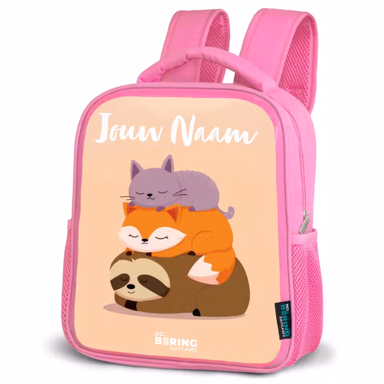 Kinderrugzak met naam - Roze - Dieren - Slapen - Samen — 4