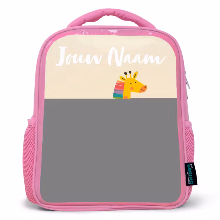 Kinderrugzak met naam - Roze - Giraffe - Dier - Kleurrijk — 1