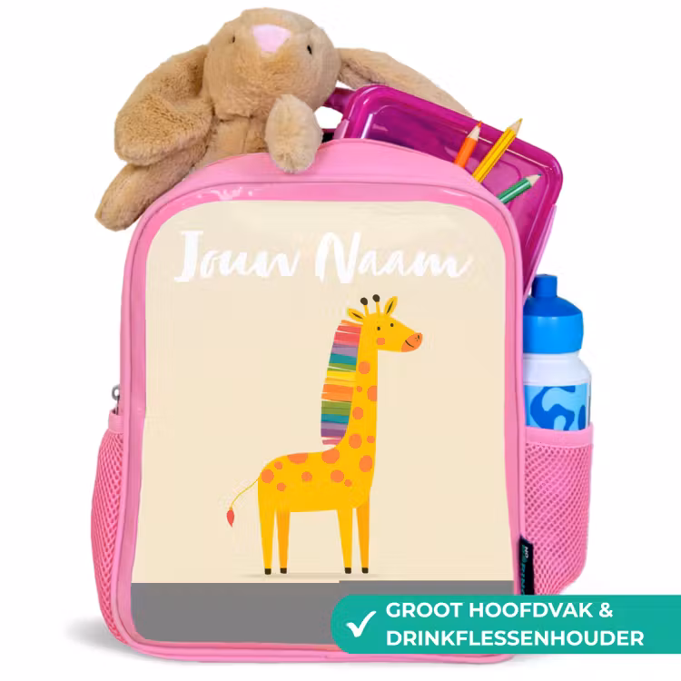 Kinderrugzak met naam - Roze - Giraffe - Dier - Kleurrijk — 2
