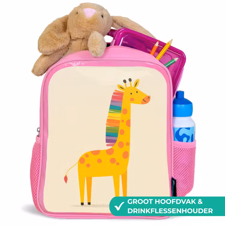 Kinderrugzak - Roze - Giraffe - Regenboogmanen - Beige — 2