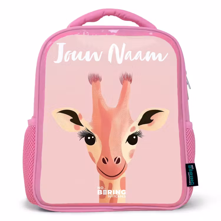 Kinderrugzak met naam - Roze - Giraffe - Wimpers - Minimalistisch - Roze — 1