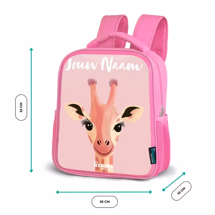 Kinderrugzak met naam - Roze - Giraffe - Wimpers - Minimalistisch - Roze — 3
