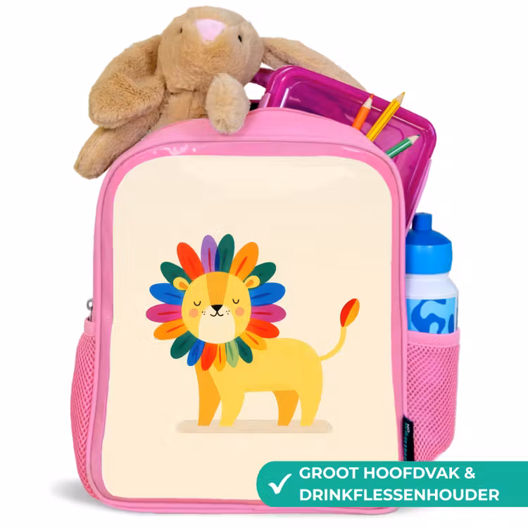 Kinderrugzak - Roze - Leeuw - Kleurrijke manen - Beige — 2