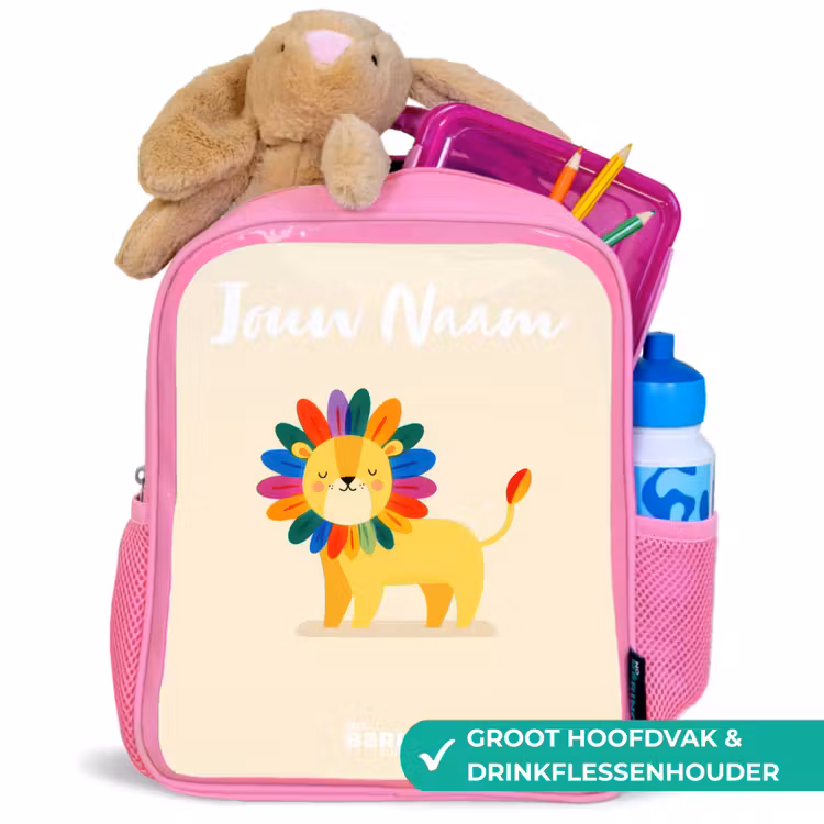 Kinderrugzak met naam - Roze - Leeuw - Manen - Kleurrijk — 2