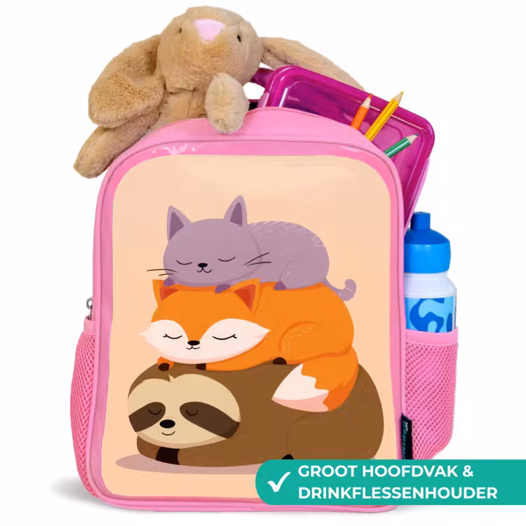 Kinderrugzak - Roze - Luiaard - Vos - Kat - Slaperig — 2
