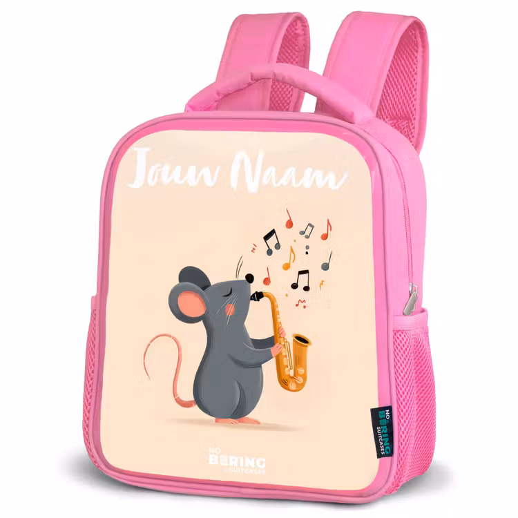 Kinderrugzak met naam - Roze - Muis - Saxofoon - Muziek — 4