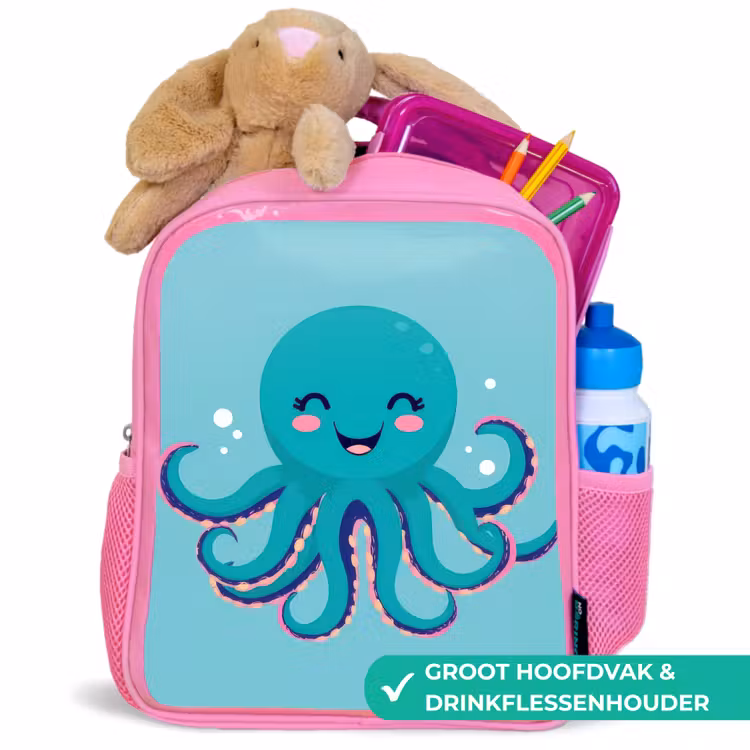 Kinderrugzak - Roze - Octopus - Blauw - Gezicht — 2