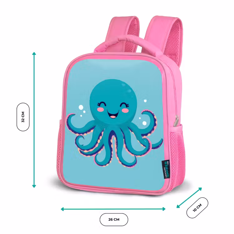 Kinderrugzak - Roze - Octopus - Blauw - Gezicht — 3