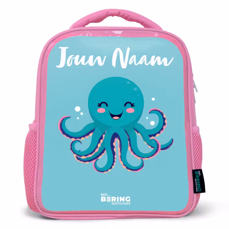 Kinderrugzak met naam - Roze - Octopus - Water - Blauw — 1