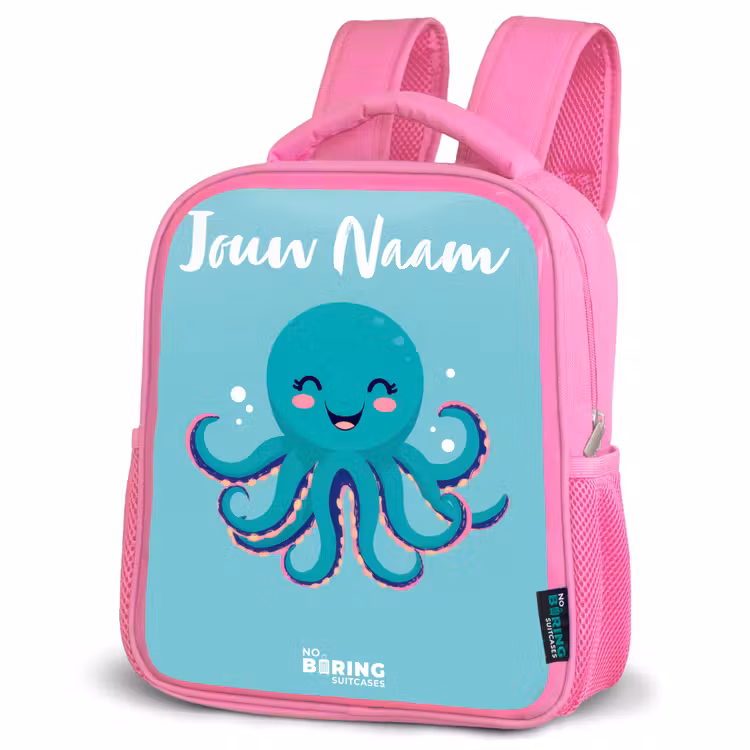 Kinderrugzak met naam - Roze - Octopus - Water - Blauw — 4