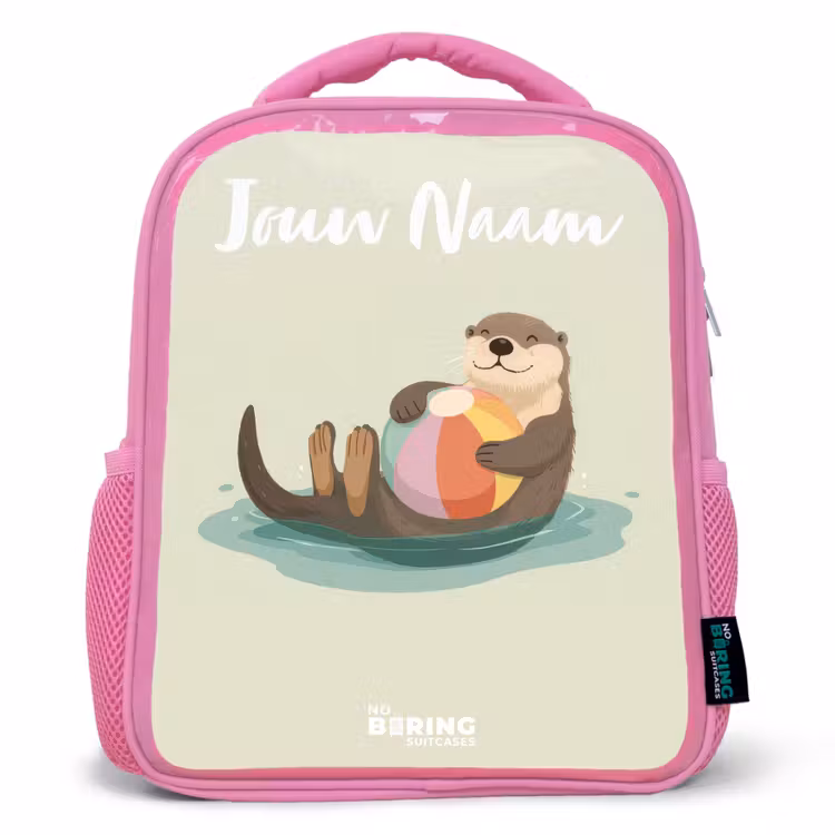 Kinderrugzak met naam - Roze - Otter - Strandbal - Water — 1