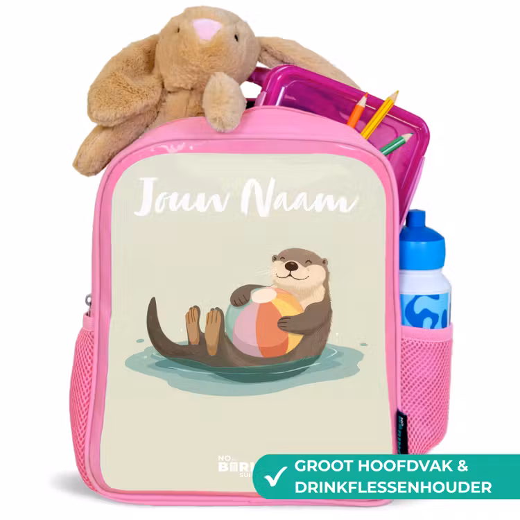 Kinderrugzak met naam - Roze - Otter - Strandbal - Water — 2