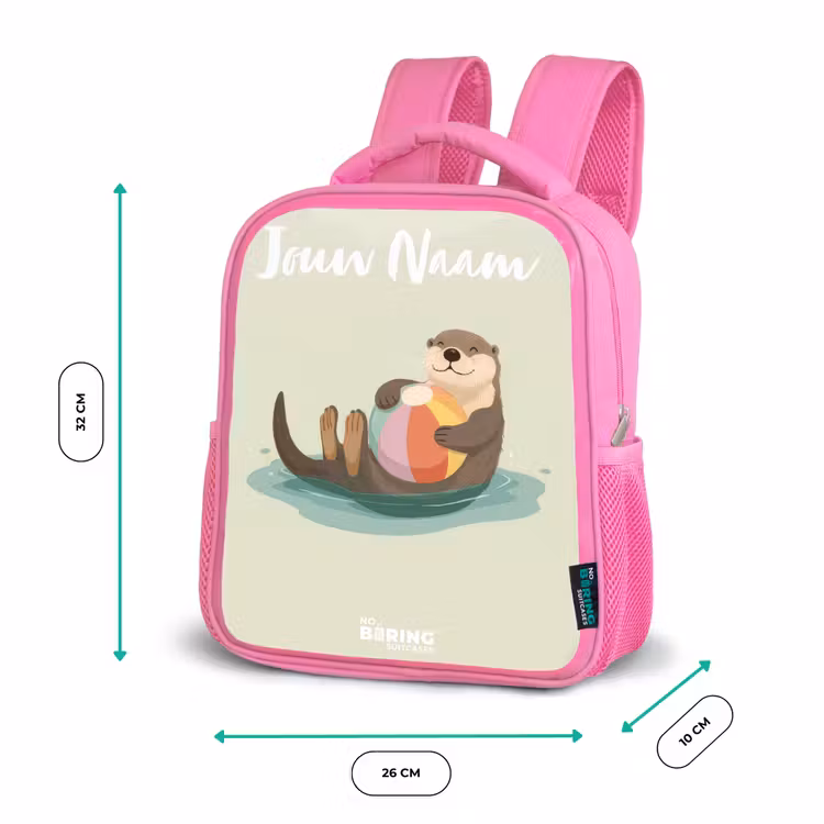 Kinderrugzak met naam - Roze - Otter - Strandbal - Water — 3