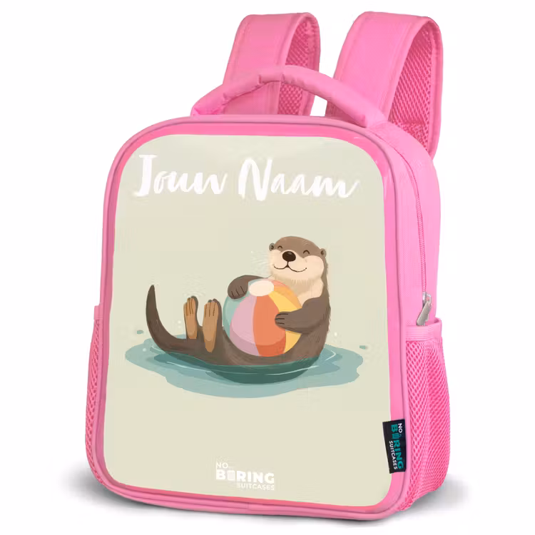 Kinderrugzak met naam - Roze - Otter - Strandbal - Water — 4