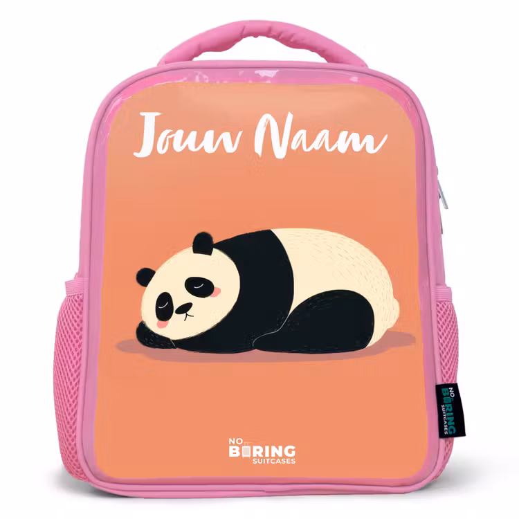 Kinderrugzak met naam - Roze - Panda - Slapen - Oranje — 1