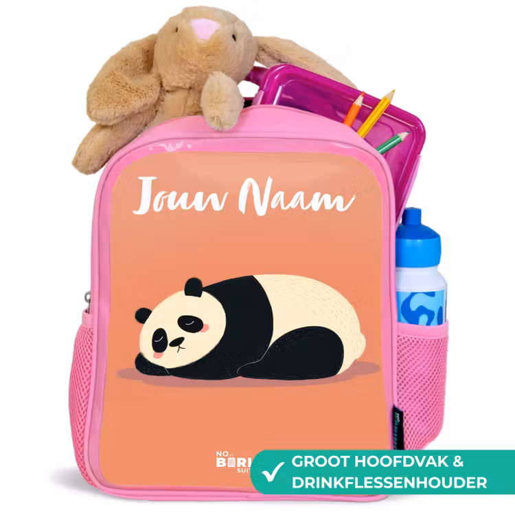 Kinderrugzak met naam - Roze - Panda - Slapen - Oranje — 2